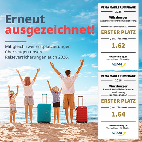 Siegel Auslandskrankenversicherung & Reiserücktrittsversicherung: Erster Platz bei der VEMA-Maklerumfrage 2026