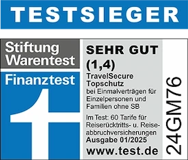TravelSecure - Siegel Finanztest SEHR GUT Reiserücktritt & Reiseabbruch & Jahresreiseversicherung 2025