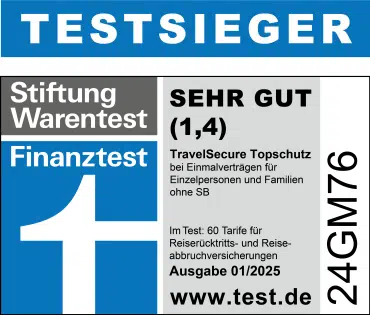Reiserücktrittsversicherung & Reiseabbruchversicherung - Topschutz | RRV & RAV - Finanztest 2025 SEHR GUT Einzel und Familien