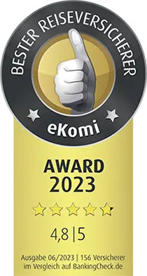 Siegel ekomi Kundenbewertungen Bester Reiseversicherer 2023 TravelSecure
